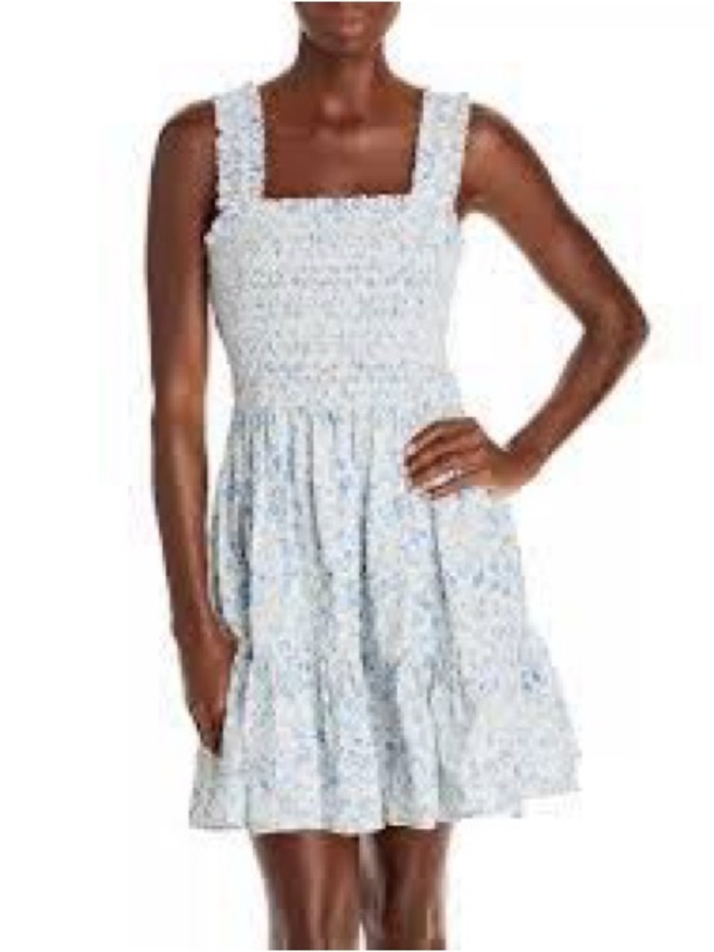 Aqua Light Blue Floral Smocked Mini Dress